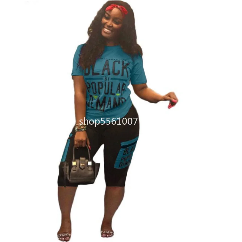 Plus Size 2 Two Piece Set Women Letters Print Tops and Shorts Pants Suits Outfits Casual Tracksuit Matching Sets Ensemble Femme |