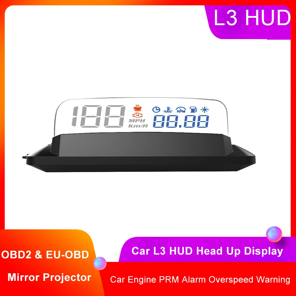 Автомобильный HD L3 HUD Дисплей на лобовом стекле OBD2 цифровой проектор скорости