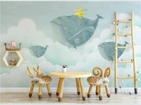 xue su wall covering custom wallpaper mural creative sky blank cloud whale background wall childrens room background wall