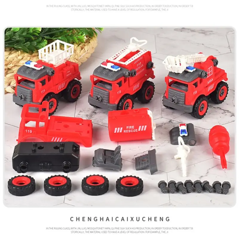 

4pcs Construction Toy Engineering Car Fire truck Screw Build and Take Apart Grea