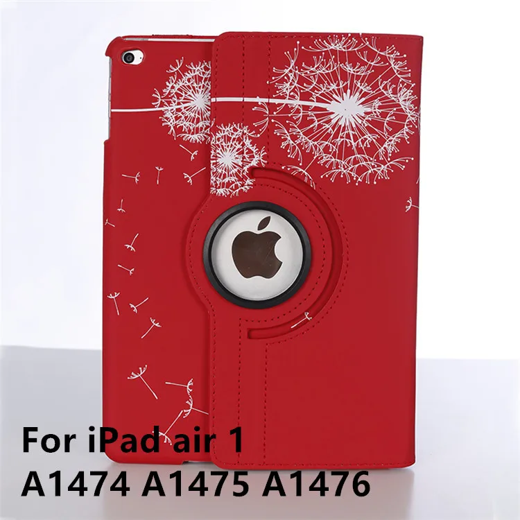 360 Вращающийся чехол с принтом для apple ipad 9,7 чехол с одуванчиком для ipad Air 2 подставка с цветком - Цвет: Red ipad air 1