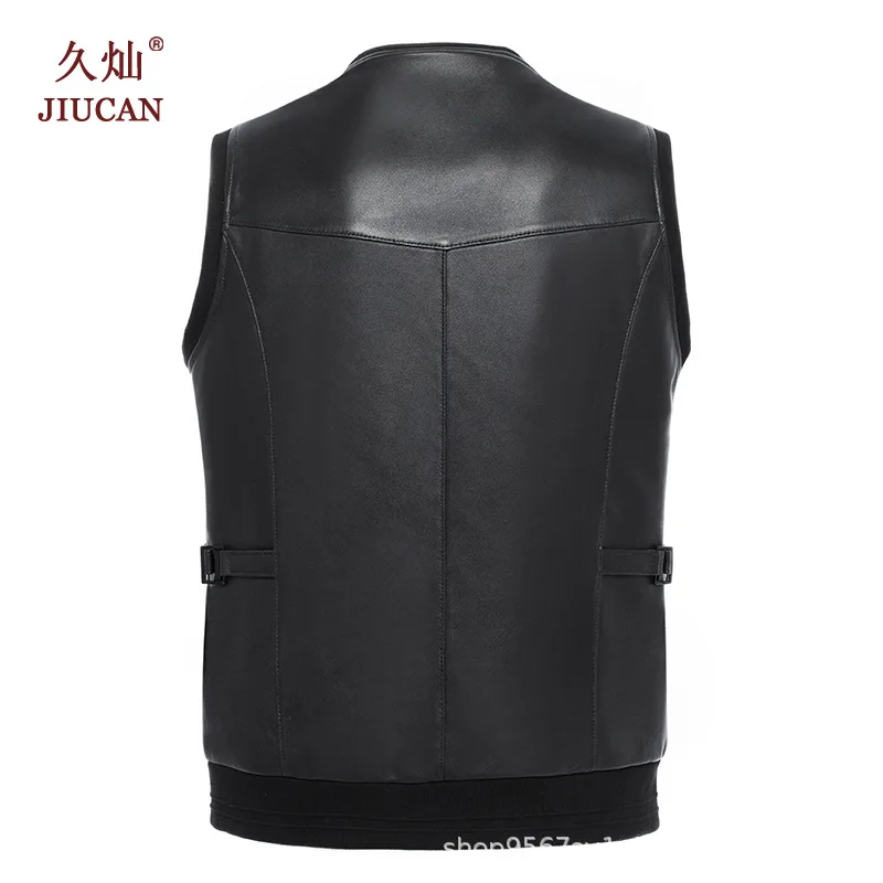 2021 мужской кожаный жилет на молнии теплый повседневный из овечьей кожи | Мужская