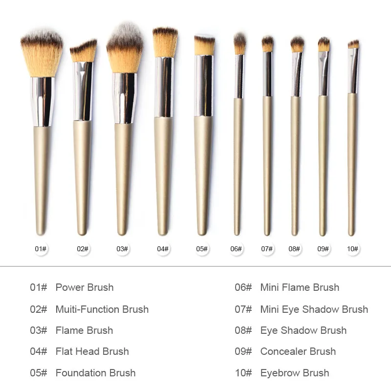 Кисти для макияжа цвета шампанского золота пудра румяна тени век консилер губ