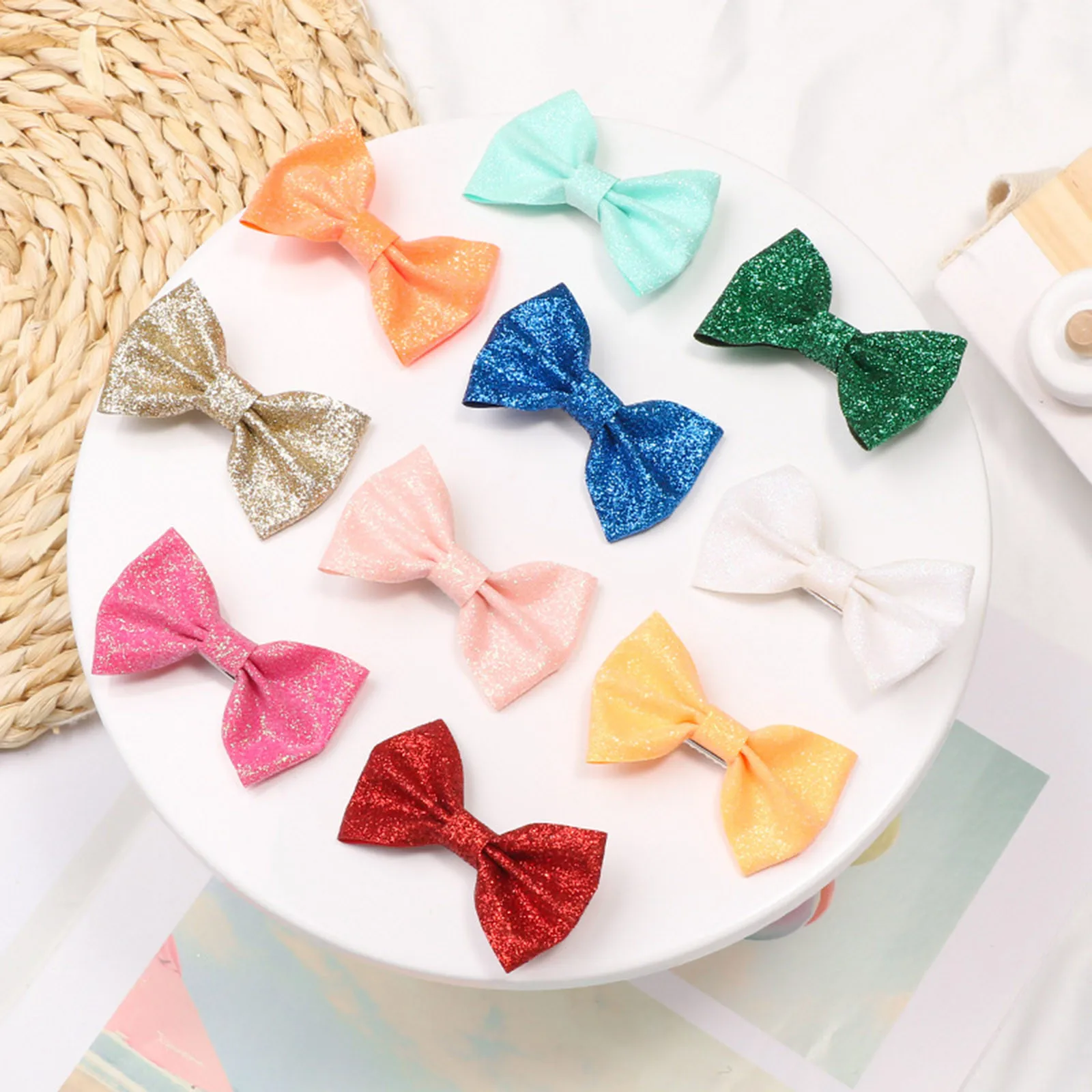 

1Pair Infant Baby Toddler Hair Clips Girls Solid Bling Glitter Sequins Bow Hair Clips Girls Hairpin Gifts Kids Hair Accessories