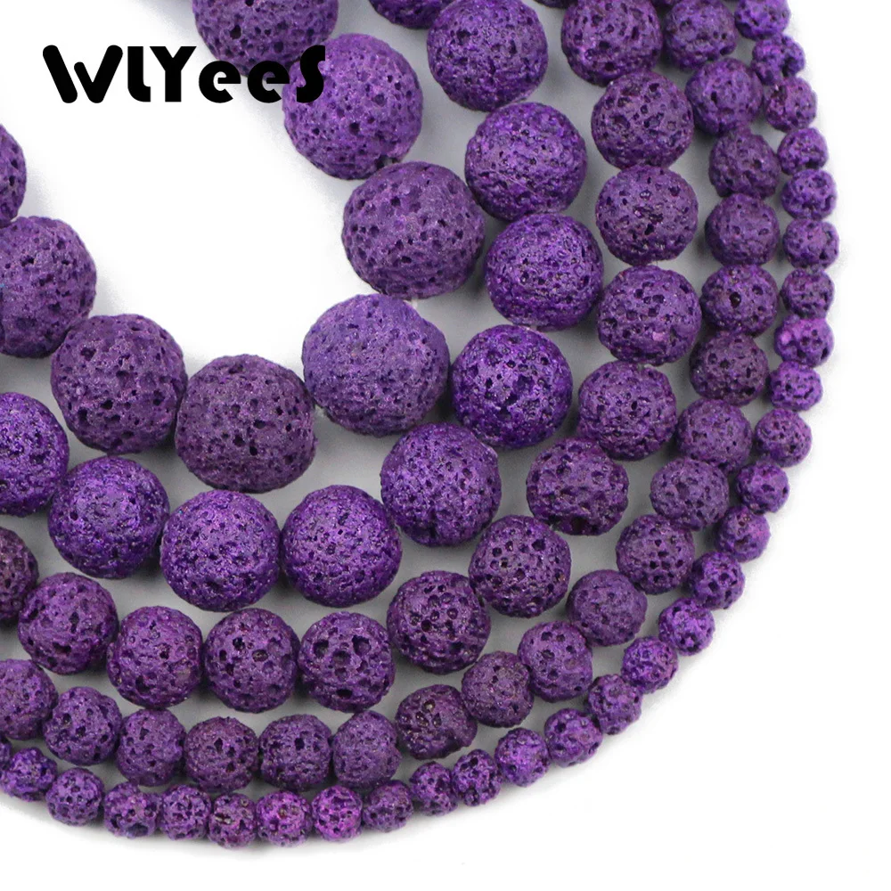 WLYeeS, фиолетовые бусины из лавового камня, натуральный камень, 4-12 мм, круглые свободные бусины для женщин, ювелирный браслет, сделай сам, 15 дюймов, 1 прядь/лот