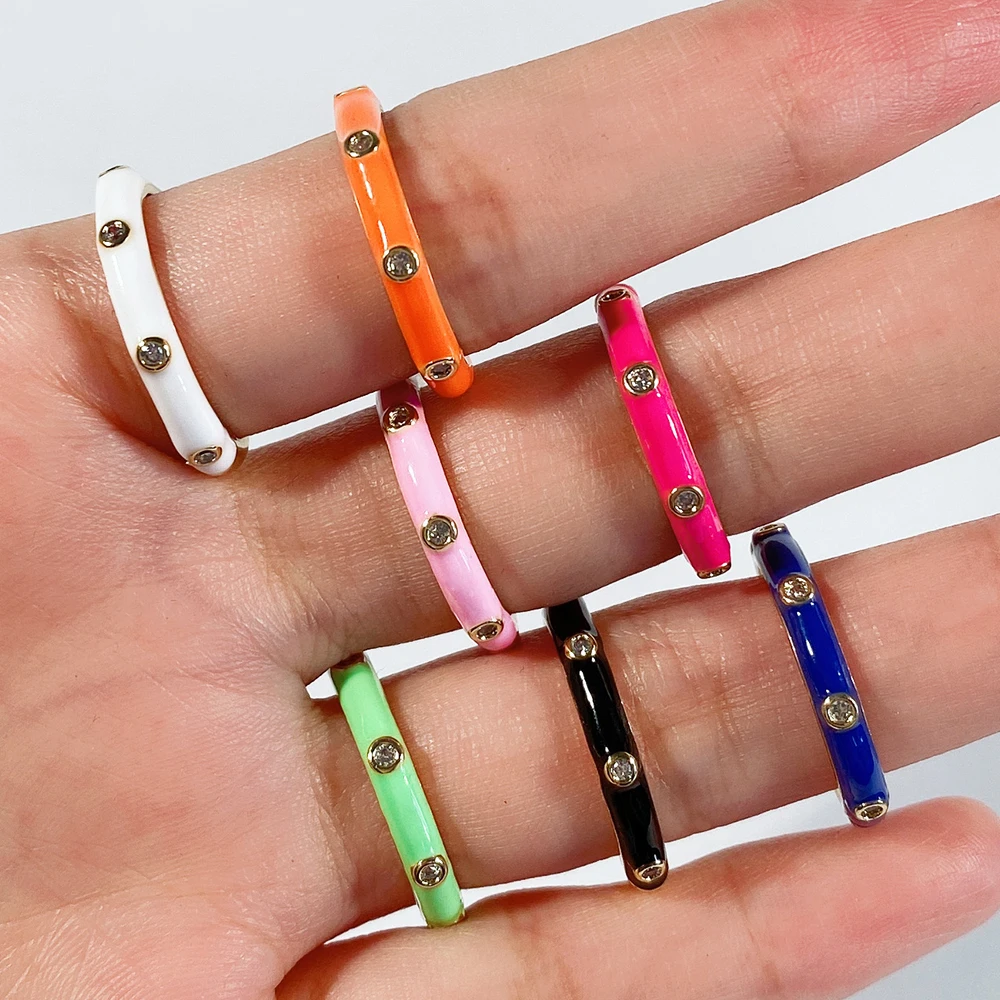 Кольцо с эмалью и фианитом для женщин девушек регулируемое кольцо золотым медным