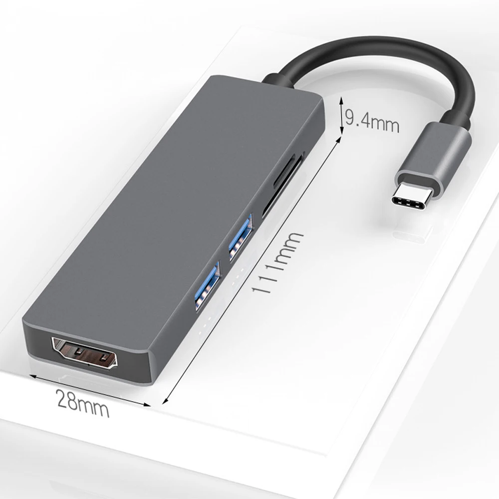 Usb хаб Тип C на HDMI 5 в 1 адаптер с 2 Порты и разъёмы USB 3 0 SD/TF для ноутбуков Выход MacBook Pro
