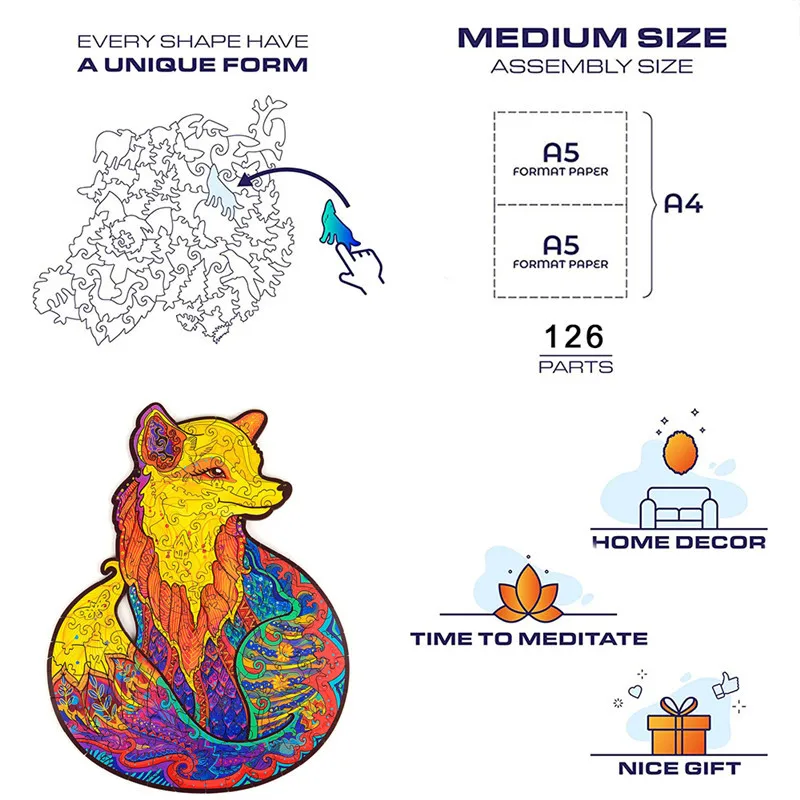 

Feooe SIZE A4 Animal Series Unique Wooden Jigsaw Puzzles Mysterious Cat Puzzle For Adults Kids Puzzle Fabulous Gift LJZ