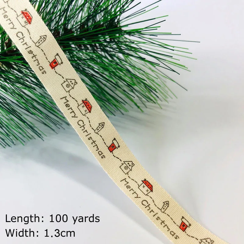 100 Yards 100 ярдов напечатанные хлопковые ленты Merry Christmas 15 мм DIY швейная подарочная упаковка хлопчатобумажная лента Новогодняя лента - Цвет: 100 Yards