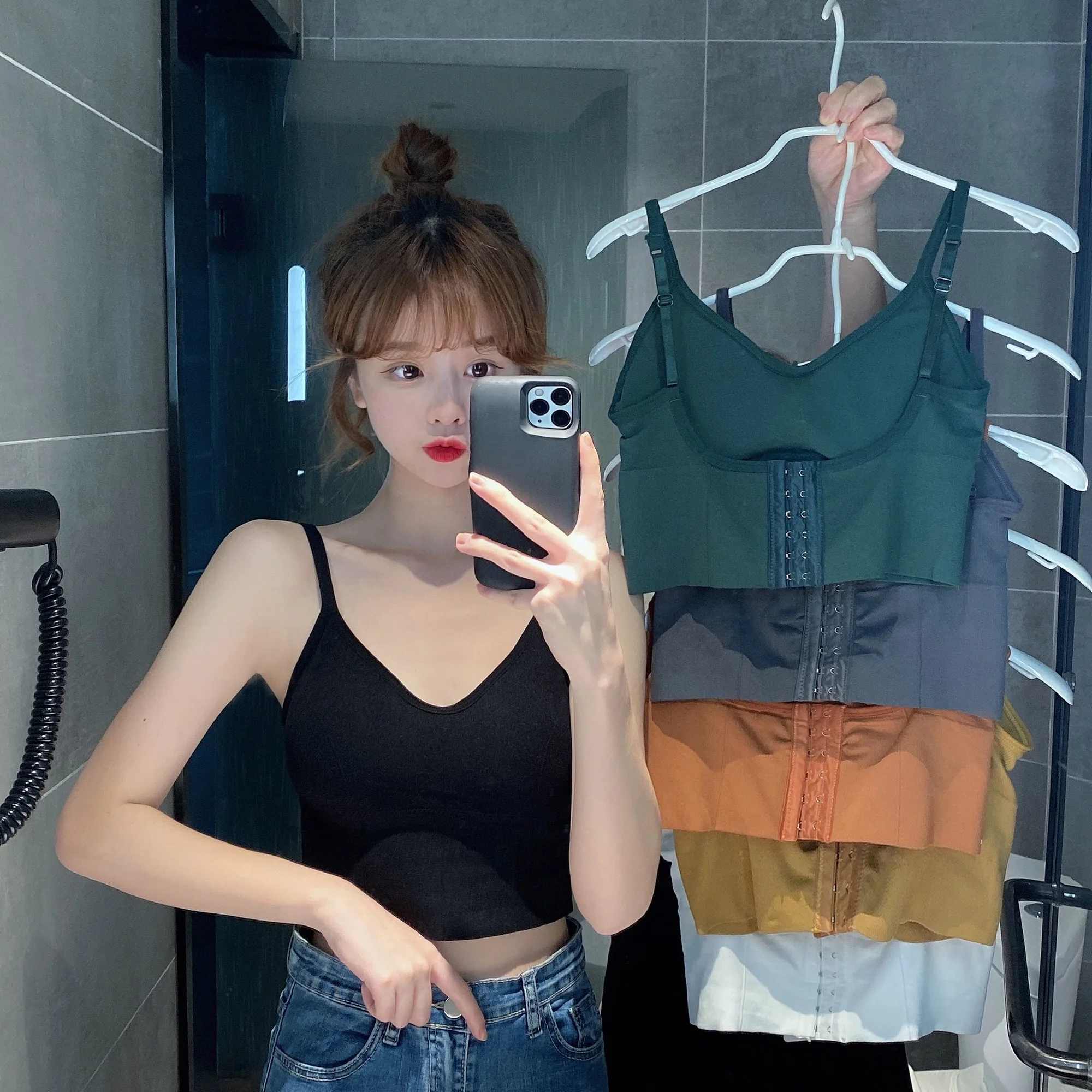 

Spice Girl Suspender Vest Women's Inner Layer Summer U-shaped Back with Breast Pad Rag Top Bottomed Underwear Short Top