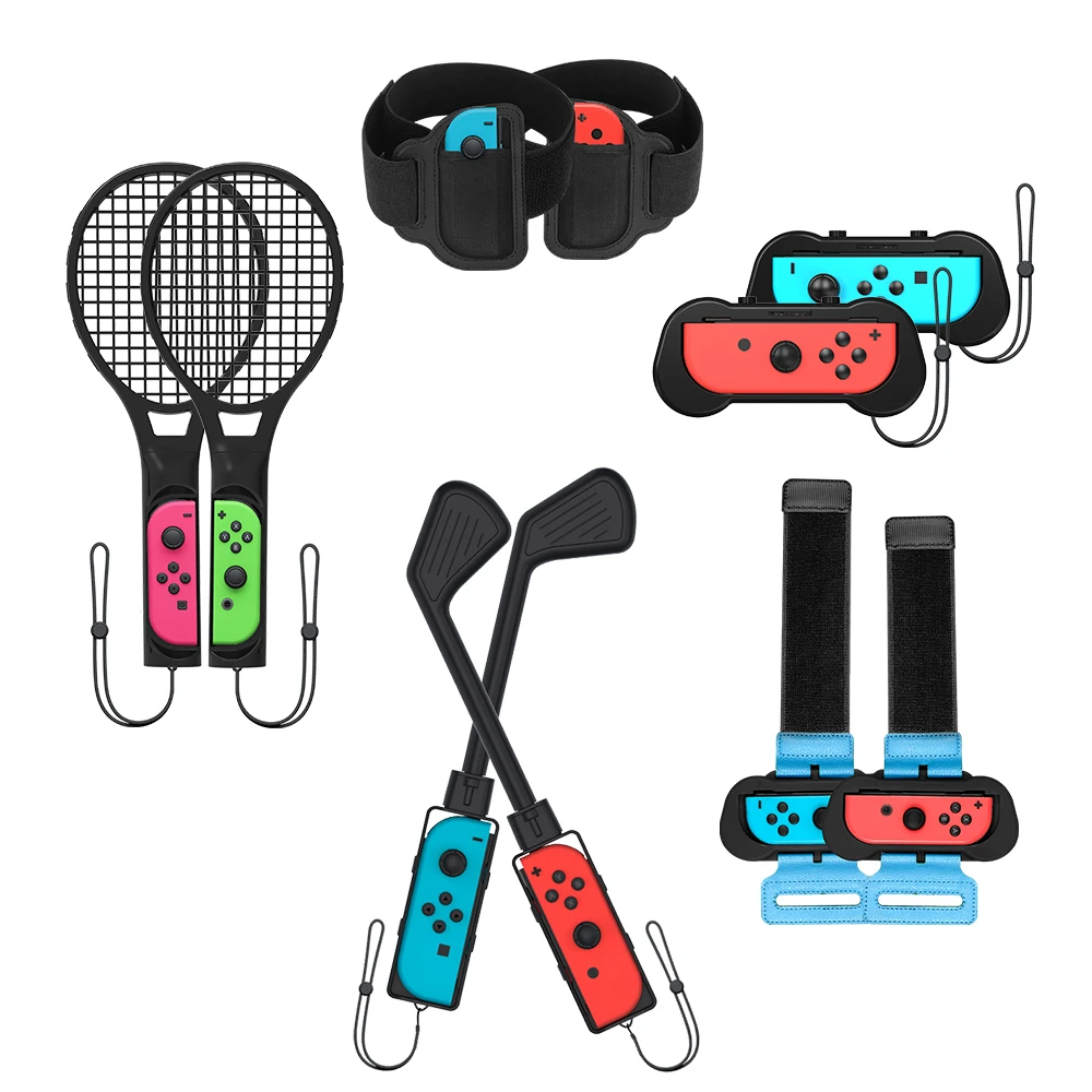 

10 in 1 Motion Control Bundle for Nintendo Switch Golf Clubs Dancing Wristband Handle Leg Strap Tennis Racket Game Accessories