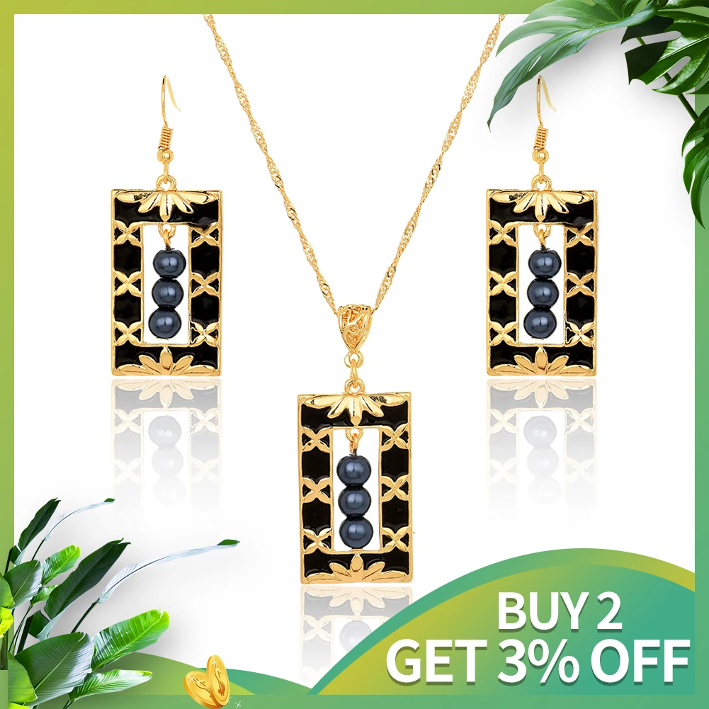 SophiaXuan Hawaiian Jewelry Geometry Pearl Earrings and Necklaces Set Fashion Wholesale for Women Party | Украшения и аксессуары