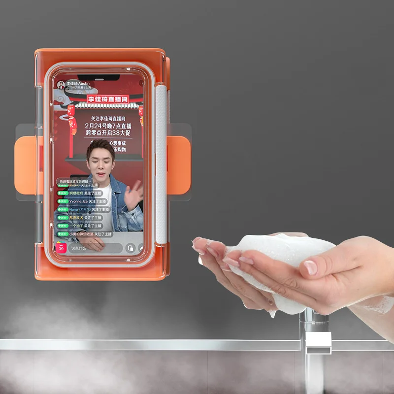 mobile phone bathroom waterproof bracket phone case wall mounted full coverage phone case touch screen phone case shower seal free global shipping