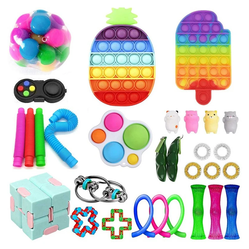 

Anti Stress Fidget Toys Kit Dimple Bubble Fingertip Spinner Various Sets Of Decompression Toys For Children Adults 18