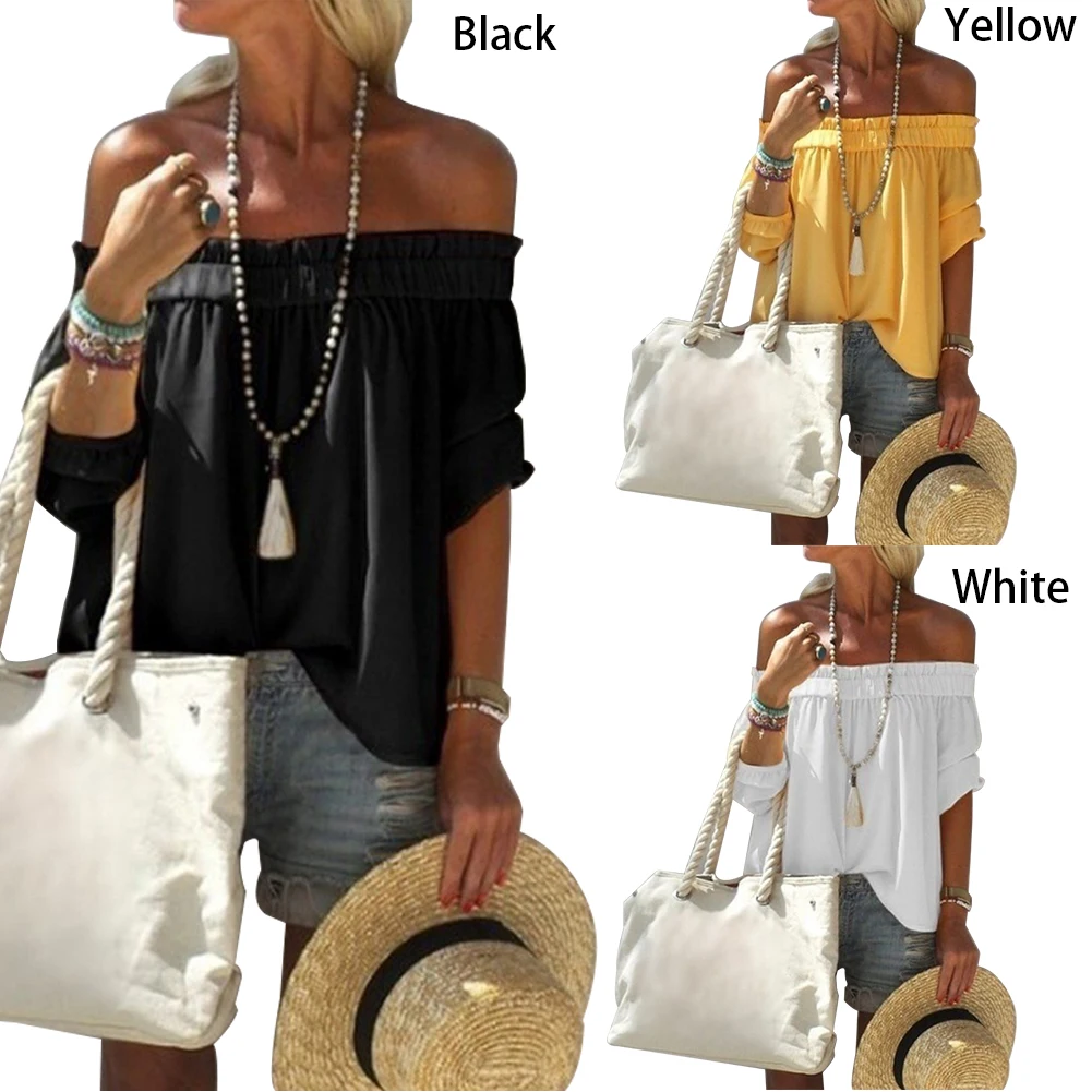 Пляжная Повседневная Блузка с открытыми плечами для путешествий женская рукав