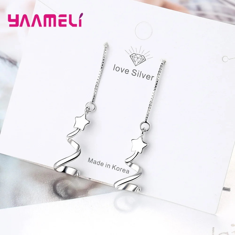 

925 Sterling SilverJewelry Earrings for Woman Girl Wedding Party Decoration Hot Sale Star Dangle Drop Box Chain Thread Earring