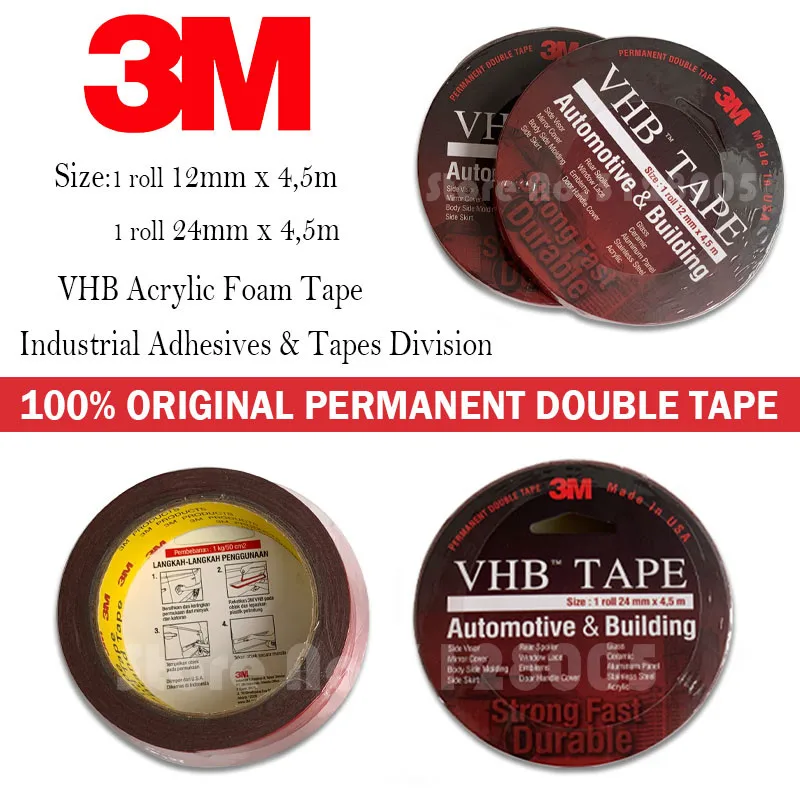 

3M Permanent Double Sided Tape 100% Red Original VHB Foam Tape MADE IN USA 24/12mm 4.5 Meters for Automotive Building Household
