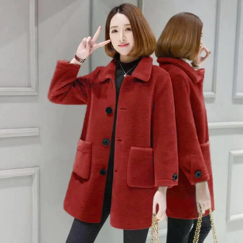 

Women 2021 Winter New Genuine Wool Loose Outwear Female Warm Sheep Shearing Jackets Ladies Solid Color Casual Warm Coats S82