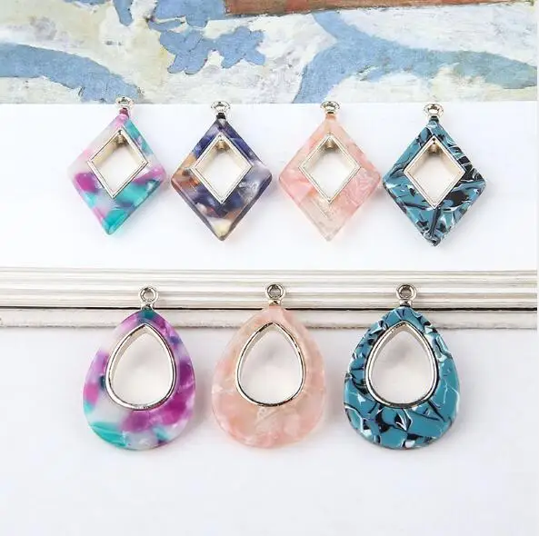 

6pcs DIY hand jewelry accessories acetic acid hollow rhombus Charms Water Drop Pendant Earrings Pendant