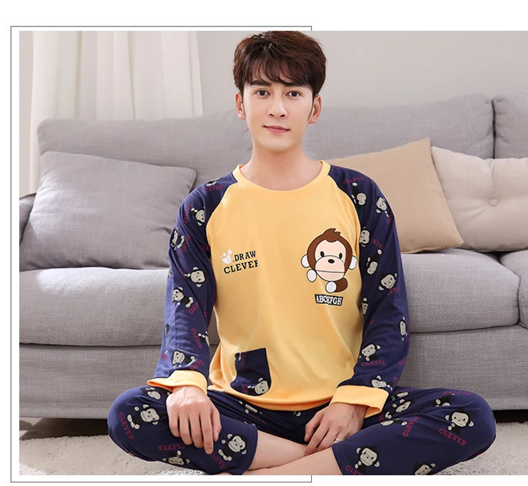Yellow Monkey-Men Пижамный комплект для пары Pigiama Donna, комплект женской одежды для сна, костюм для сна с длинным рукавом, повседневная женская домашняя одежда - Цвет: Yellow Monkey-Men