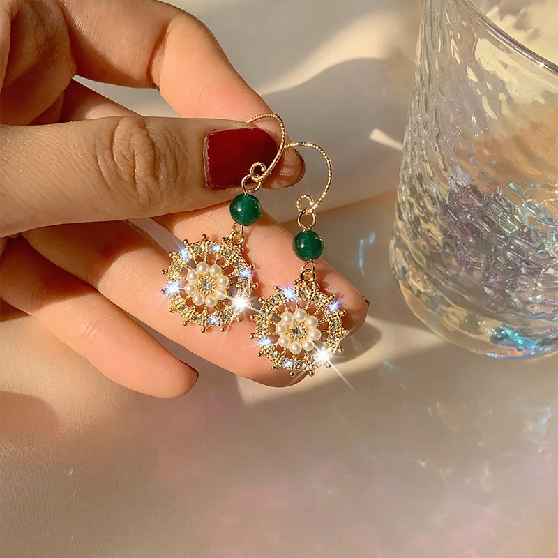 Винтаж золотой круглый цветок висячие серьги свадебные жемчужные цветы для