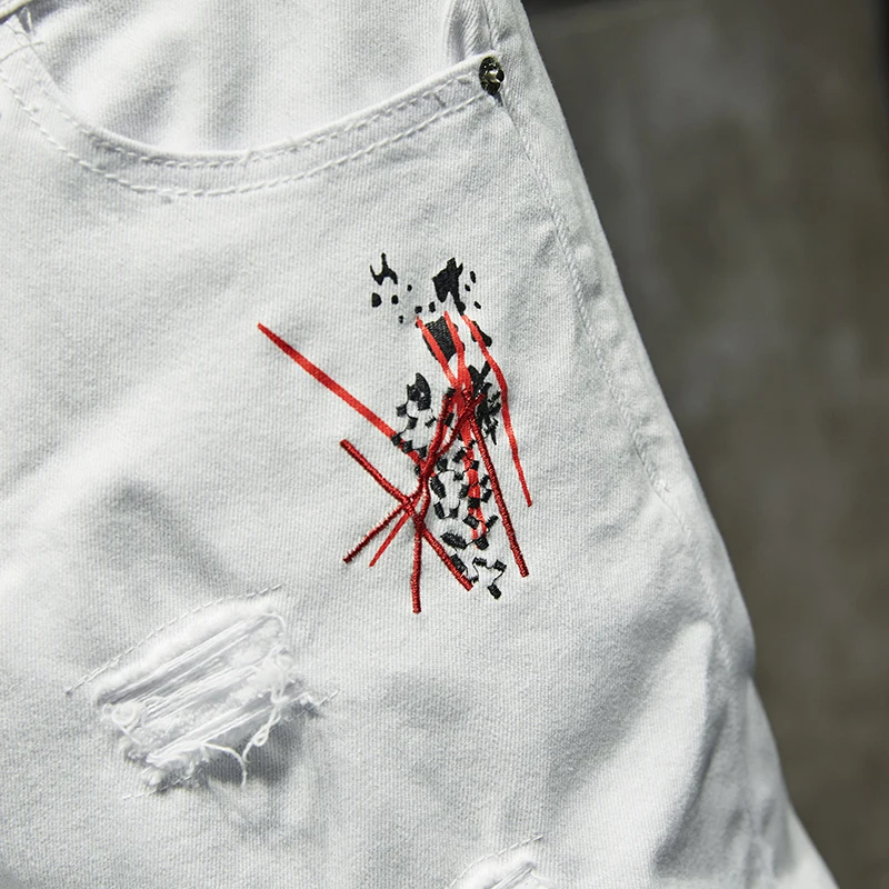 Джинсы мужские с вышивкой и надписью модные облегающие модельные брюки из денима