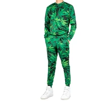 ujwi casual streetwear sweatshirt and pants feuille 3d green hemp leaf weed crewneck hoodie pullovers menwomen tracksuit