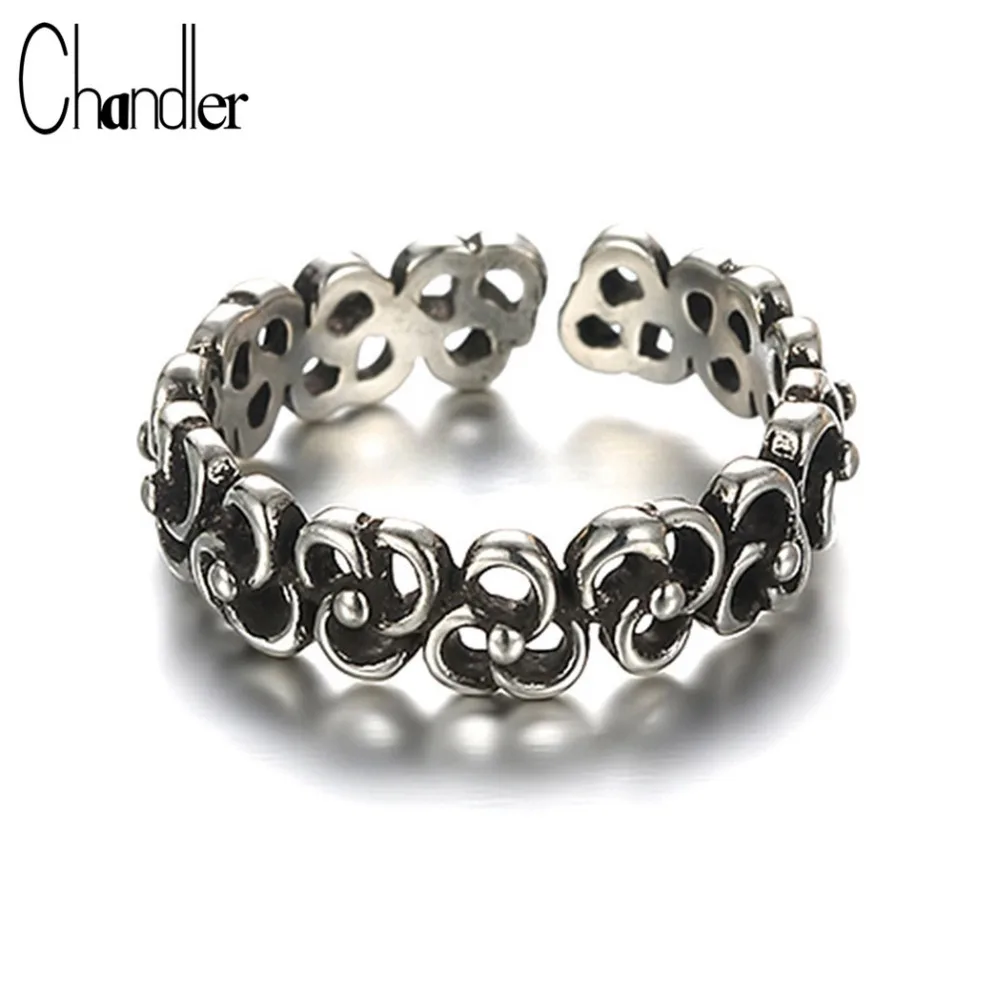 Женское кольцо на цепочке Chandler винтажное классическое серебряного цвета с