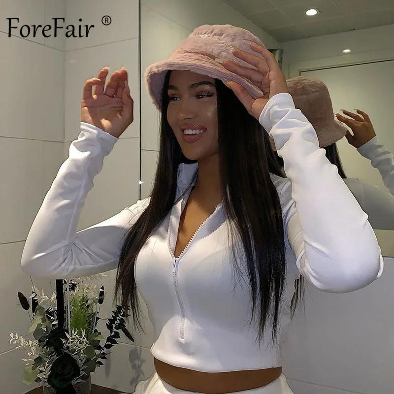 Женский укороченный Топ с длинным рукавом Forefair облегающий короткий однотонный