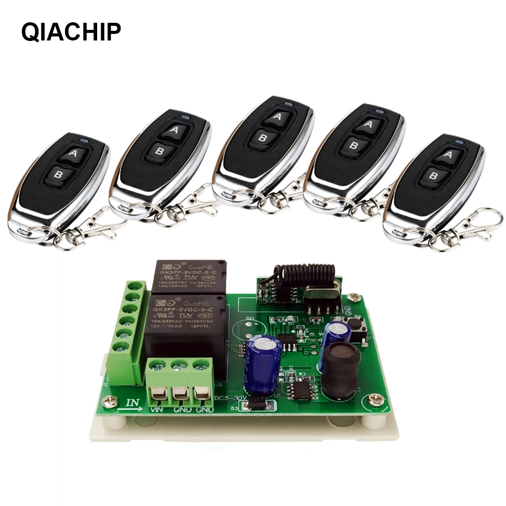 

QIACHIP 433MHz Universal DC 6V 12V 24V 2CH Wireless Smart Remote Control Switch Receiver Module Transmitter For Lamp Motor
