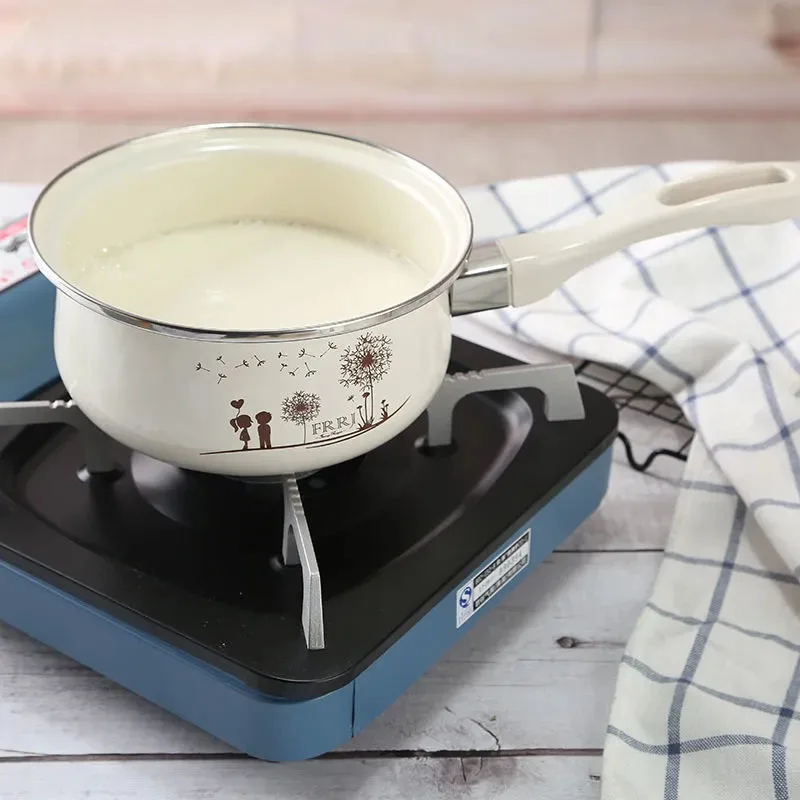 

Enamel Milk Pot with Lid Household Multifunctional Mini Pot Single Handle Noodle Cooking Pot Small Soup Pot for Boiling Milk