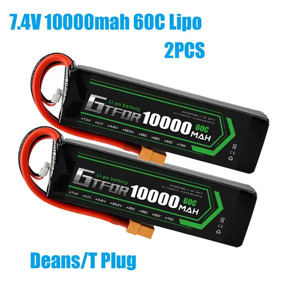 GTFDR батарея lipo 2S 7,4 V 10000mah 60C 120C HV 3S 11,4 V 5200mah 20C 40C для радиоуправляемого автомобиля дрона FPV Walkera QR X350 PRO квадрокоптера - Цвет: 2PCS10000maDeans