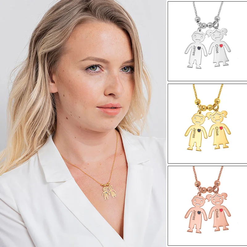 

Engraved Letter Name Doll Pendant Necklace Cute Couple Necklace for Men Women Couples LXH