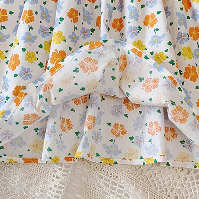 

Girls Casual Dresses 2021 Korean Summer Kids Flowers Print Clothes Short Sleeve Children Cute Princess Vestidos 2-6T