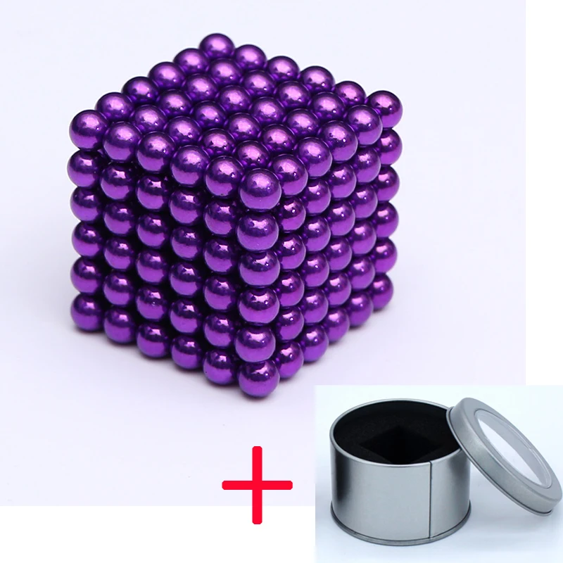purple 5 мм 216 шт./компл. с металлической коробке новые метасфер неодимовые магнитные шарики нео куб, головоломка, магнит - Цвет: purple
