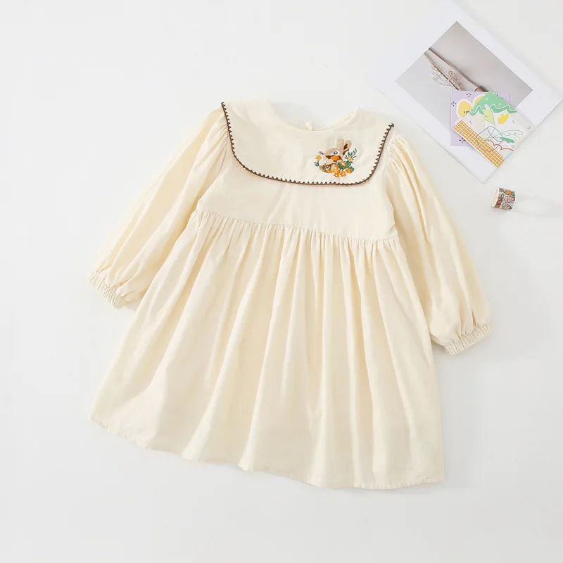 

Girls Embroidered Lapel Padded Dress Toddler Girl Fall Clothes Halloween Clothes Korean Baby Clothes Baby Girl Clothing