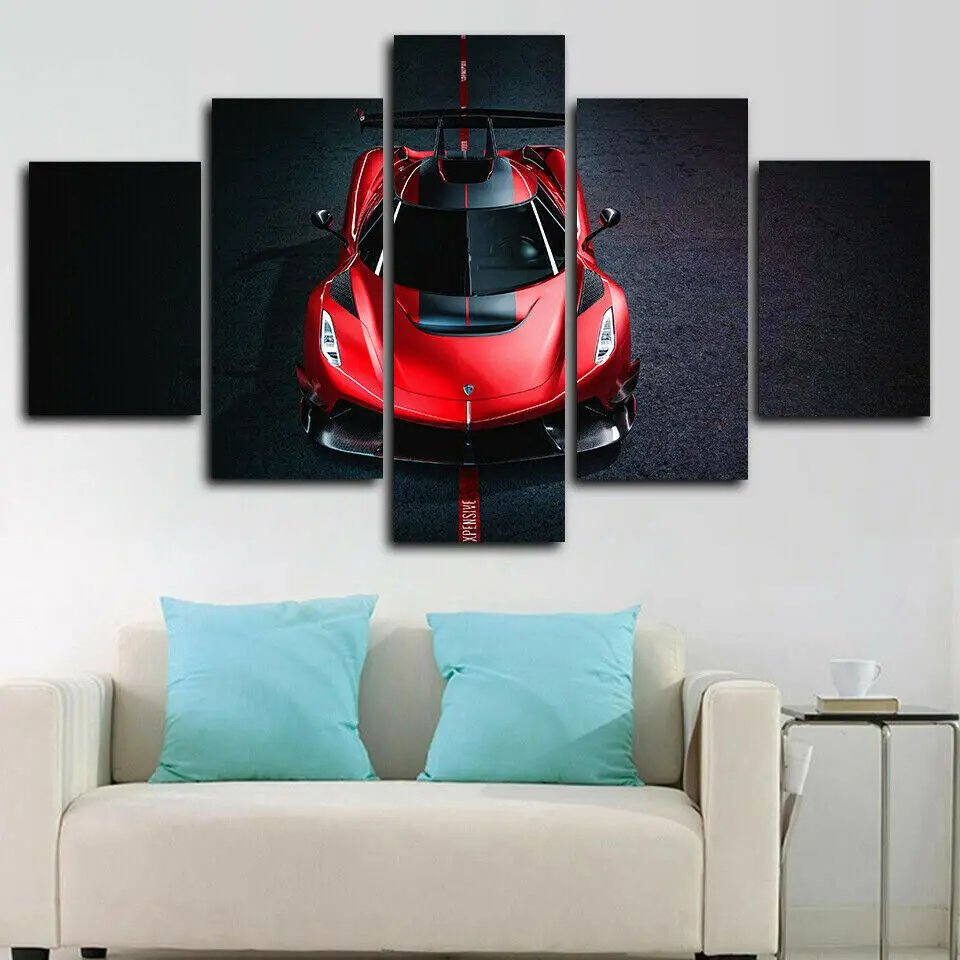 

Red Luxury Sports Car Poster 5 Piece Canvas Wall Arts HD Character Prints Living Room Bedroom Picture Home Decor Painting