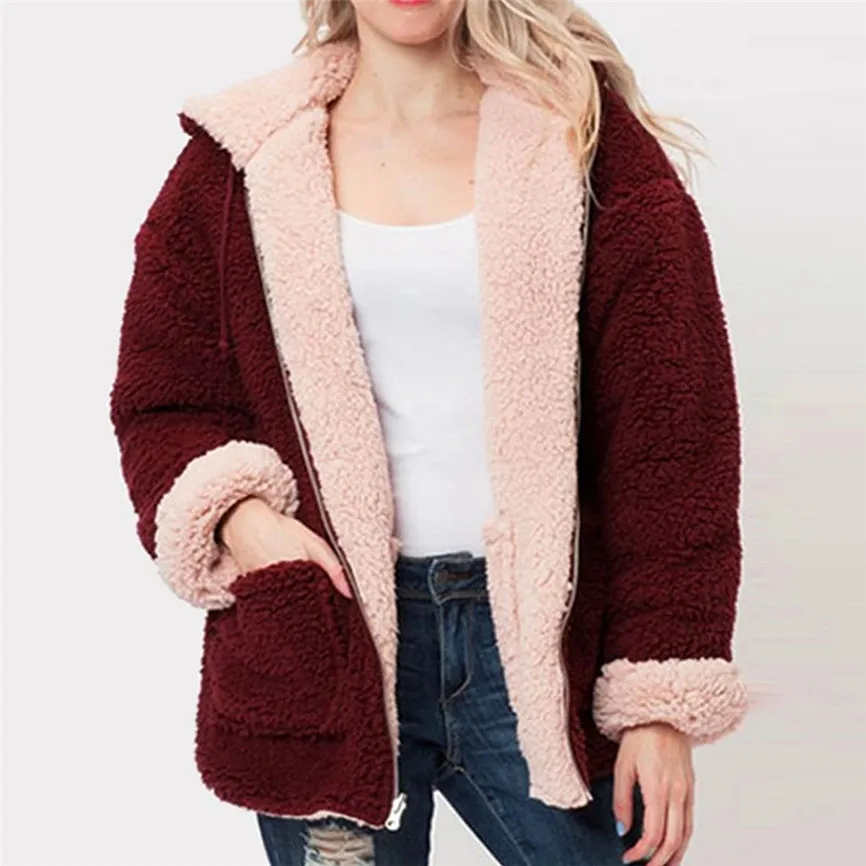 Женская куртка размера плюс модная однотонная из искусственного меха с