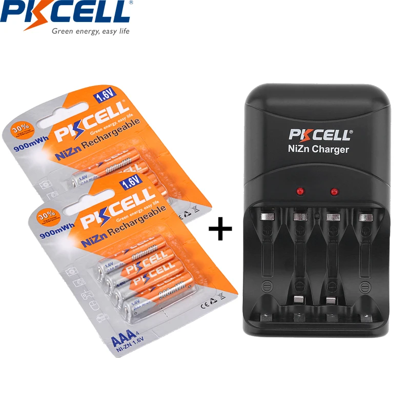8 шт. PKCELL AAA аккумуляторная батарея 900mWh 1 6 V Ni ZN 3A батареи + NIZN зарядное устройство