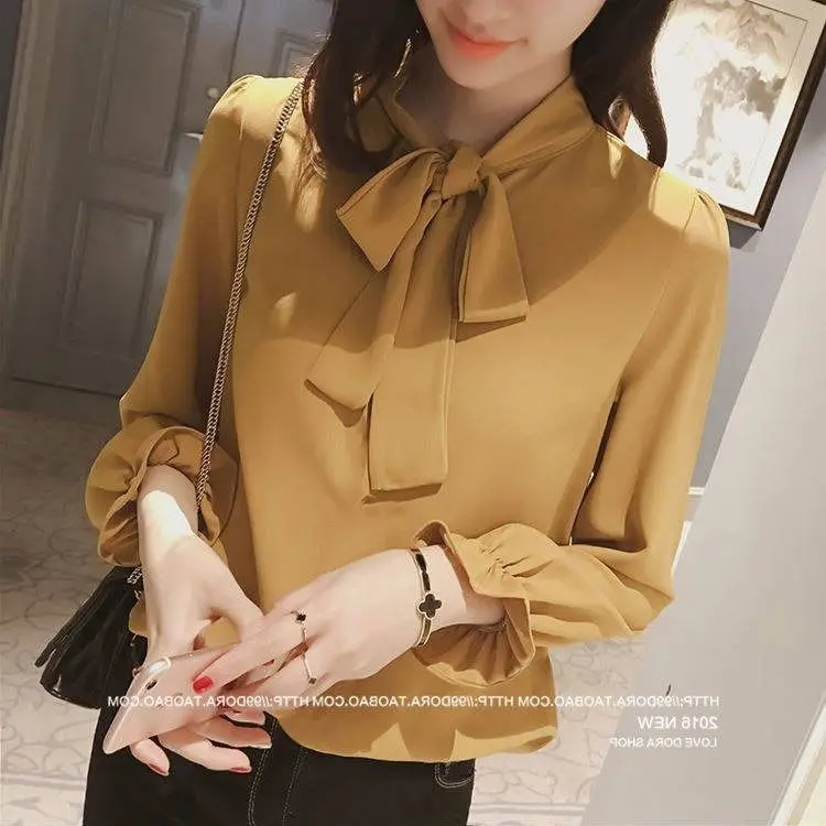 

2020 Spring Chiffon Shirt For Women Korean Style Pullovers Shirt Bowknot Decor Princess Sleeve Oversize Versatile Blouse Female
