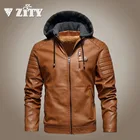 Куртка мужская с флисовой подкладкой, пальто из искусственной кожи с капюшоном, Повседневная мотоциклетная ветровка, байкерские куртки, Осень-зима
