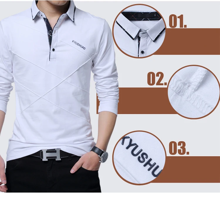Рубашка-поло мужская с воротником 5XL весна-осень на пуговицах длинным рукавом