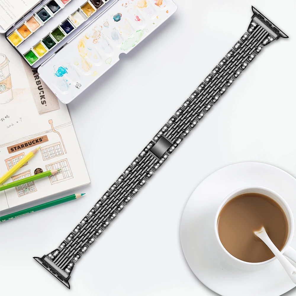 Женский бриллиантовый ремешок для Apple Watch 42 мм 38 мм браслет из нержавеющей стали ремешок для Apple Watch 4 40 мм 44 мм серия 5 3 2 1