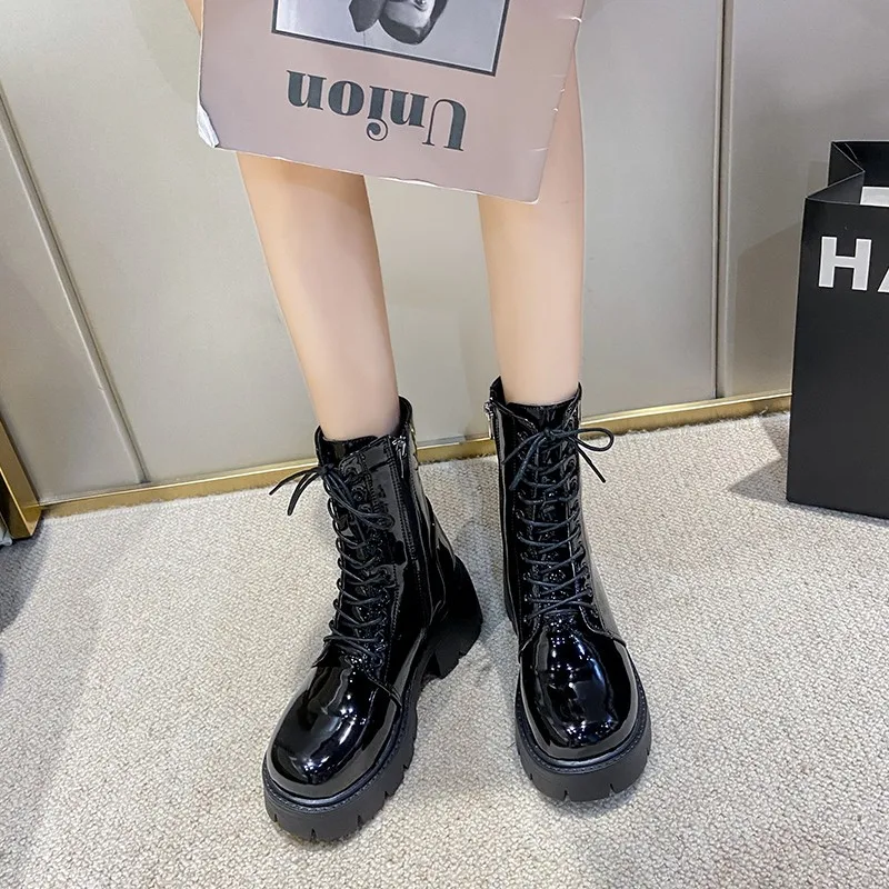 2021 New Brand Boots Women Autumn Winter Boots Fashion Zipper Botas Mujer Sports Platform Heel Ladies Shoes Round Toe Booties