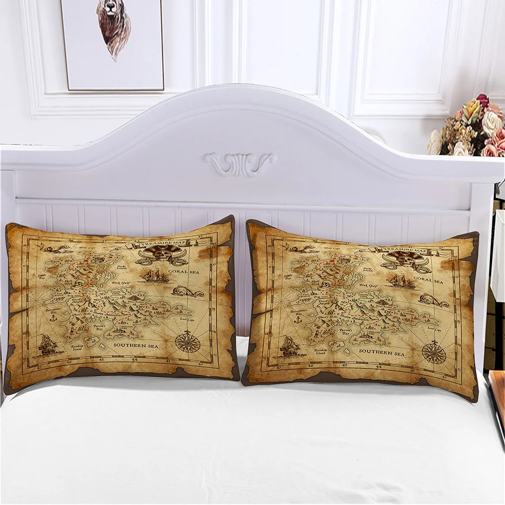 

Bedding Comforter and Pillowcases Duvet Cover Sets Home Textile Nautical Map Retro Treasure Customizable Digital Printing Soft