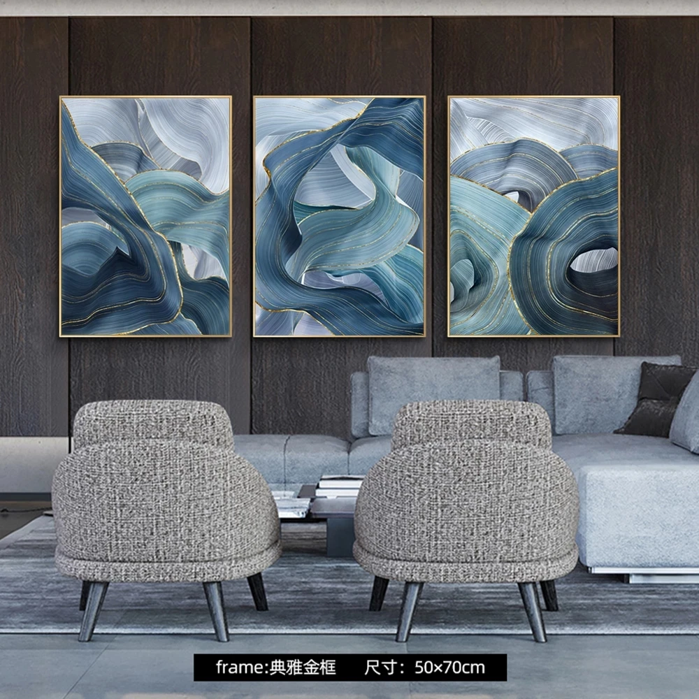 Абстрактные золотые зеленые волнистые геометрические холсты плакаты