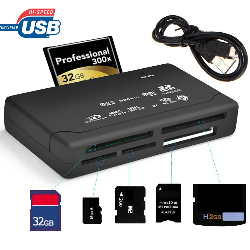 Card Reader Все в одном кард-ридер Универсальный M2 XD CF Micro SD кард-ридер USB 2,0 высокоскоростной кард-ридер памяти - Цвет: Card Reader