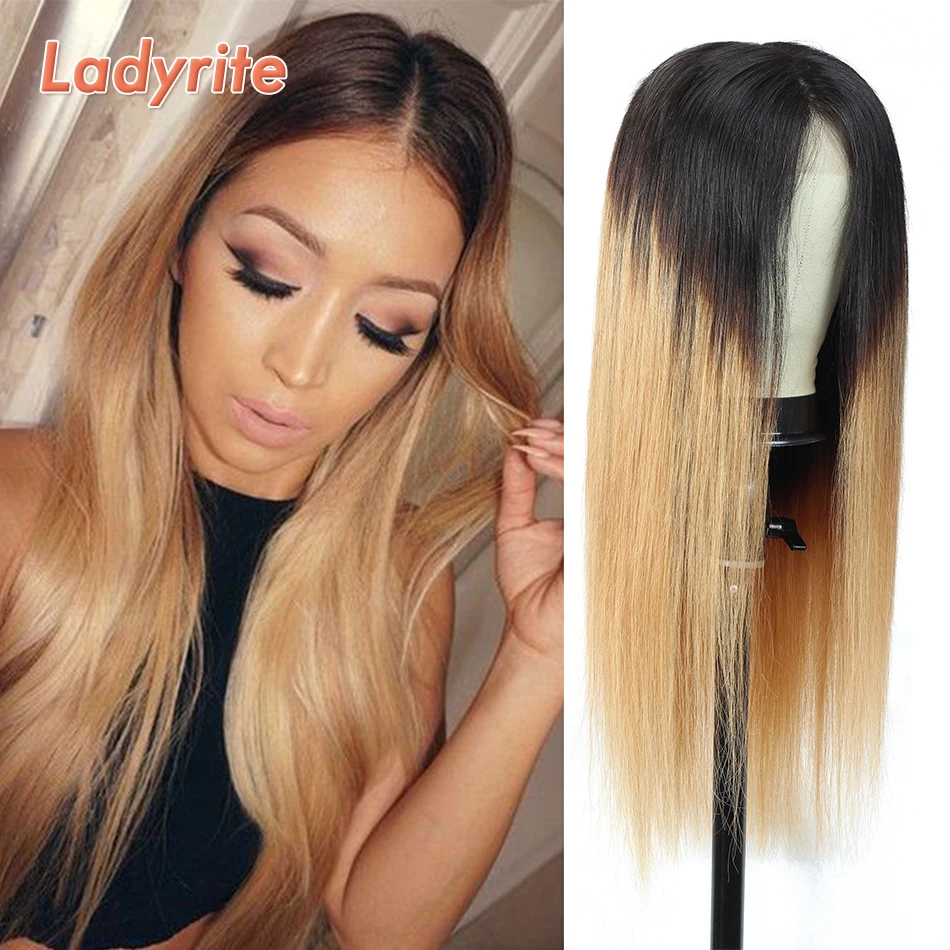

Blonde Lace Front Wig 13x4 Ombre Lace Front Human Hair Wigs Remy T1B/27 Brazilian Straight Transparent Lace Wigs 150% Ladyrite