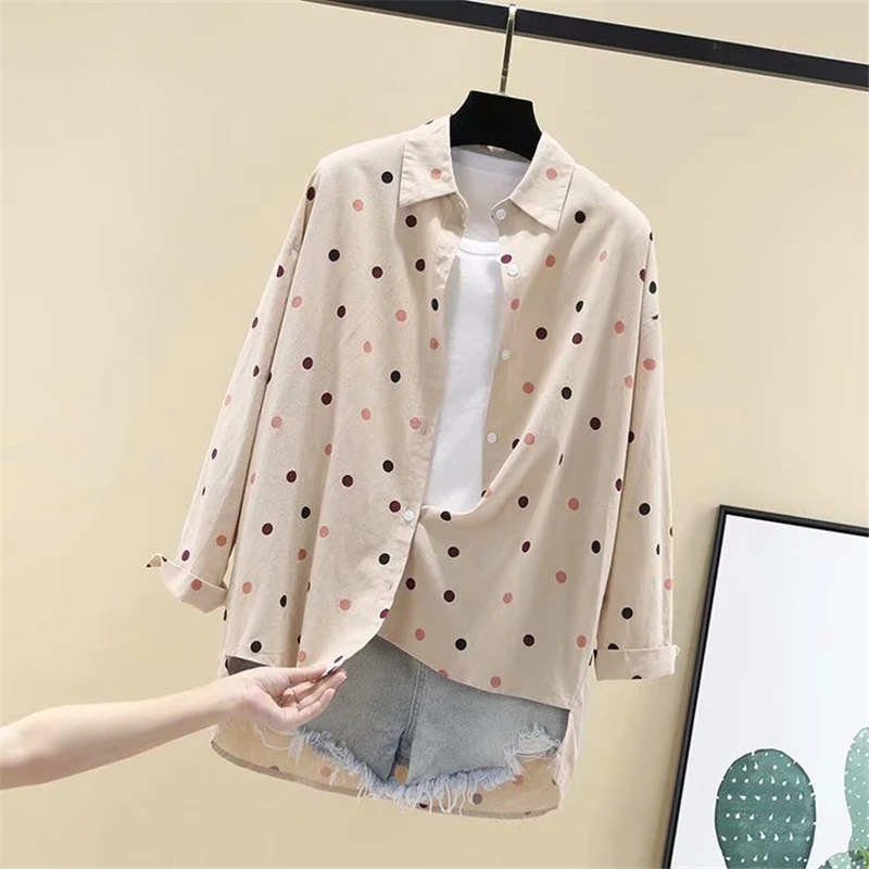 LUNDUNSHIJIA 2019 Новинка весна осень милые длинные женские блузки в горошек с длинным