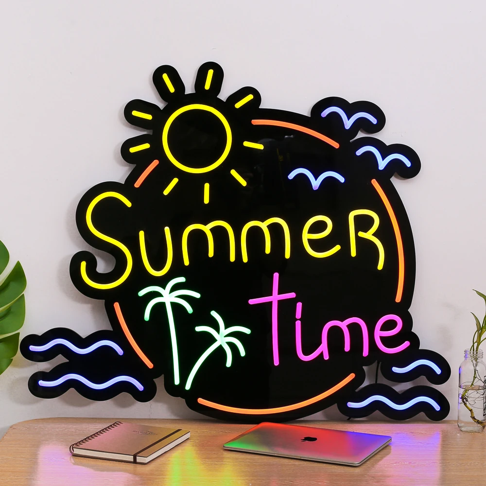 SUN SUMMER TIME COCONUT Seagull Neon Light Wall Décor Flexible Neon Strip Letters for Festival Vacation Holiday Wedding Light